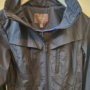 Women's Cole Haan Rain Coat Navy size Small Tuck Hood Pockets